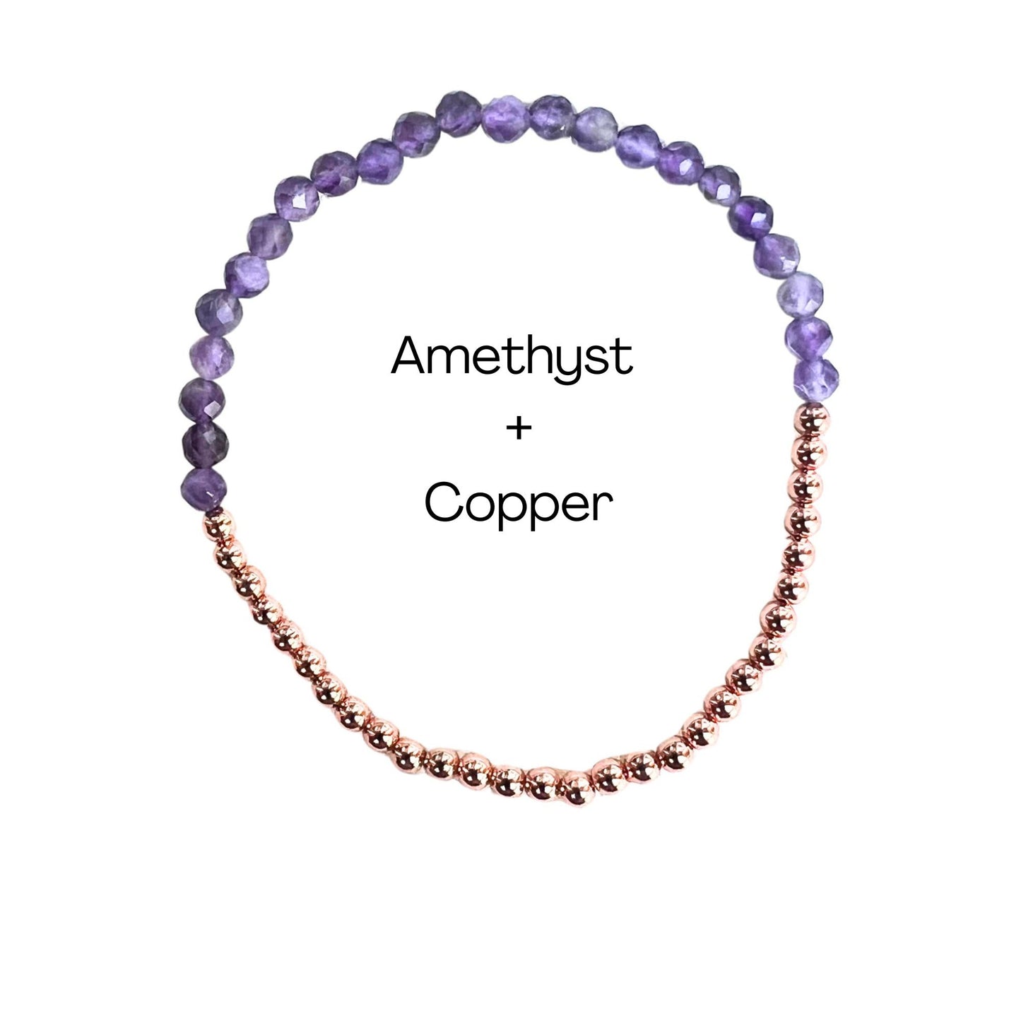 Dainty 4mm Faceted Amethyst and copper bracelet - Stretchy and Stackable
