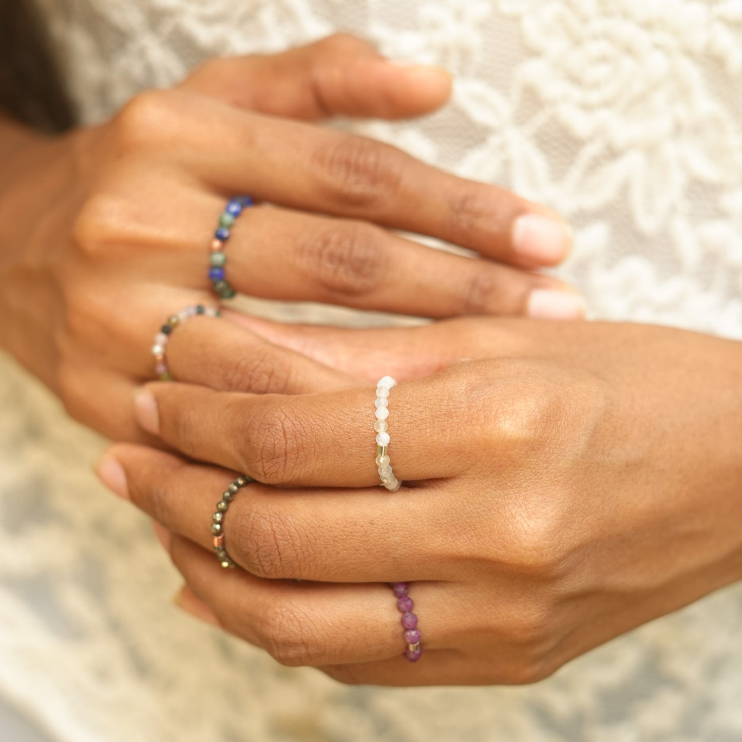 Dainty and stackable Morganite stretchy Fidget ring - Stress and anxiety relief