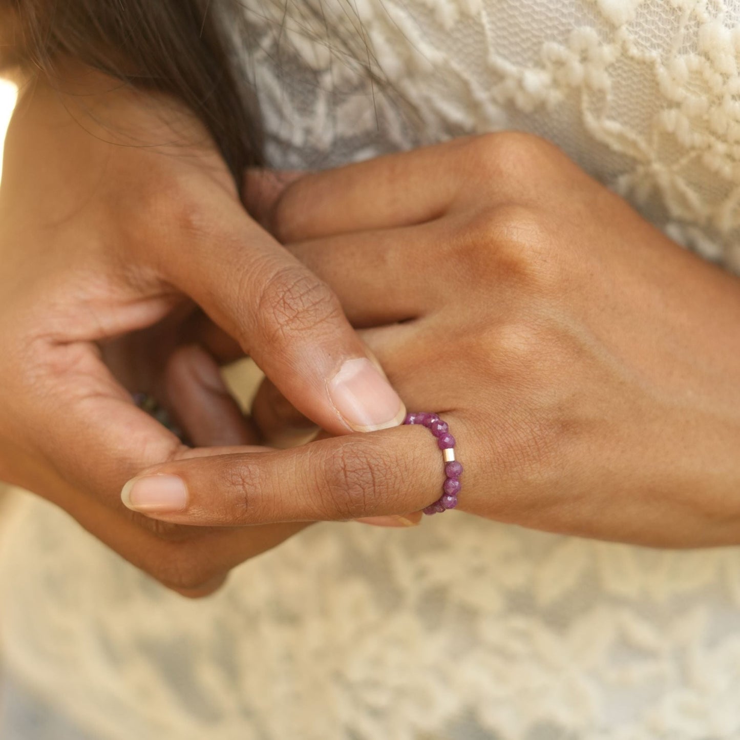 Dainty and stackable Ruby stretchy Fidget ring - Stress and anxiety relief