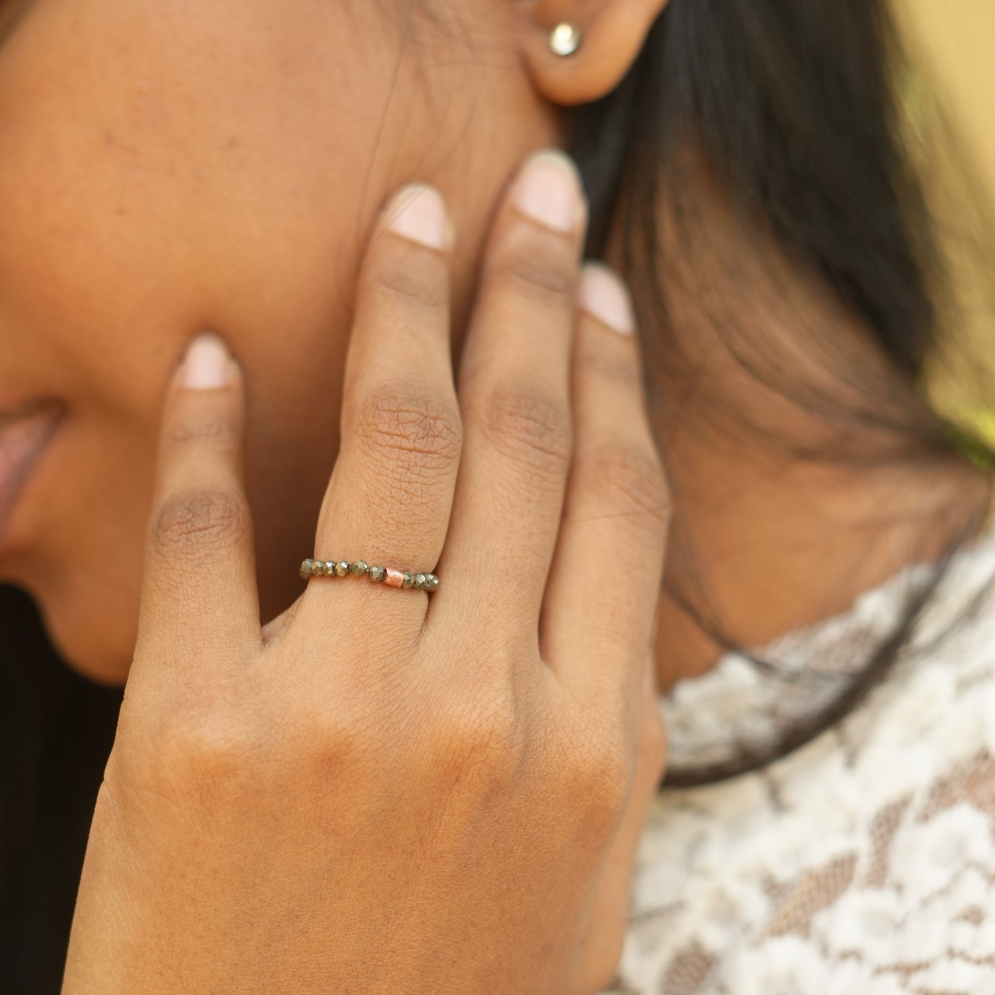 Dainty and stackable Pyrite stretchy Fidget ring - Stress and anxiety relief