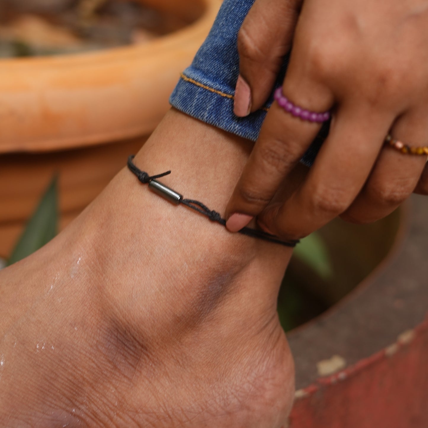 Hematite Bar Minimal and Adjustable anklet