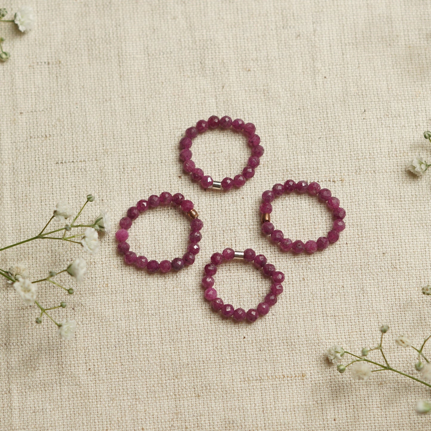 Dainty and stackable Ruby stretchy Fidget ring - Stress and anxiety relief