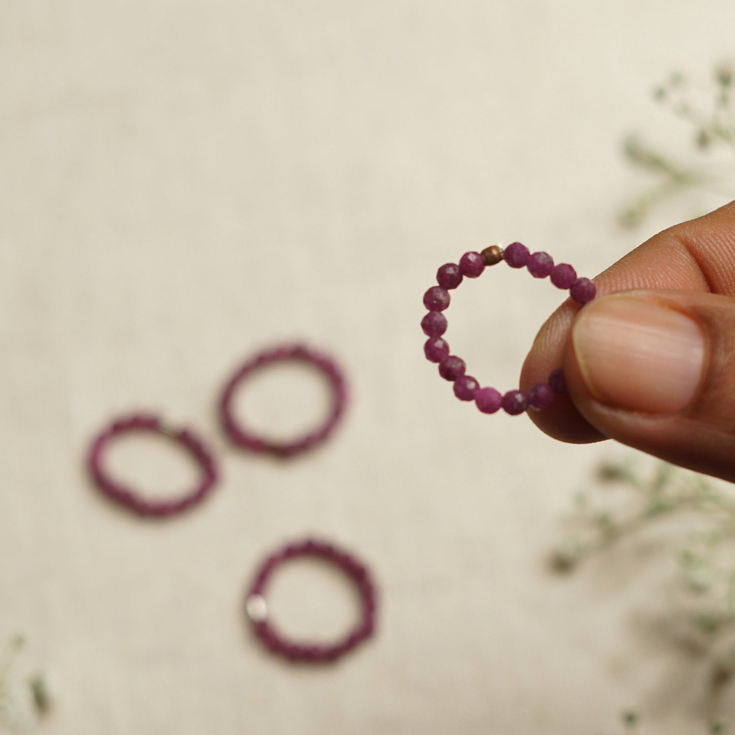 Dainty and stackable Ruby stretchy Fidget ring - Stress and anxiety relief