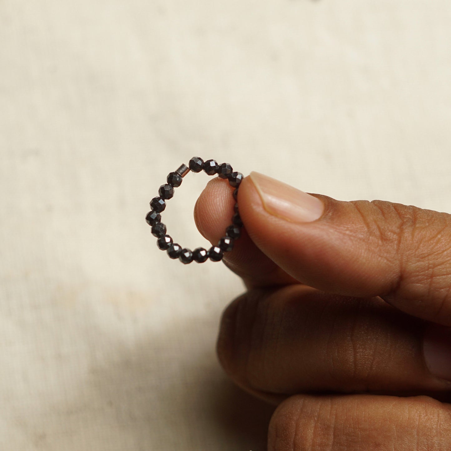 Dainty and stackable Hematite stretchy Fidget ring - Stress and anxiety relief
