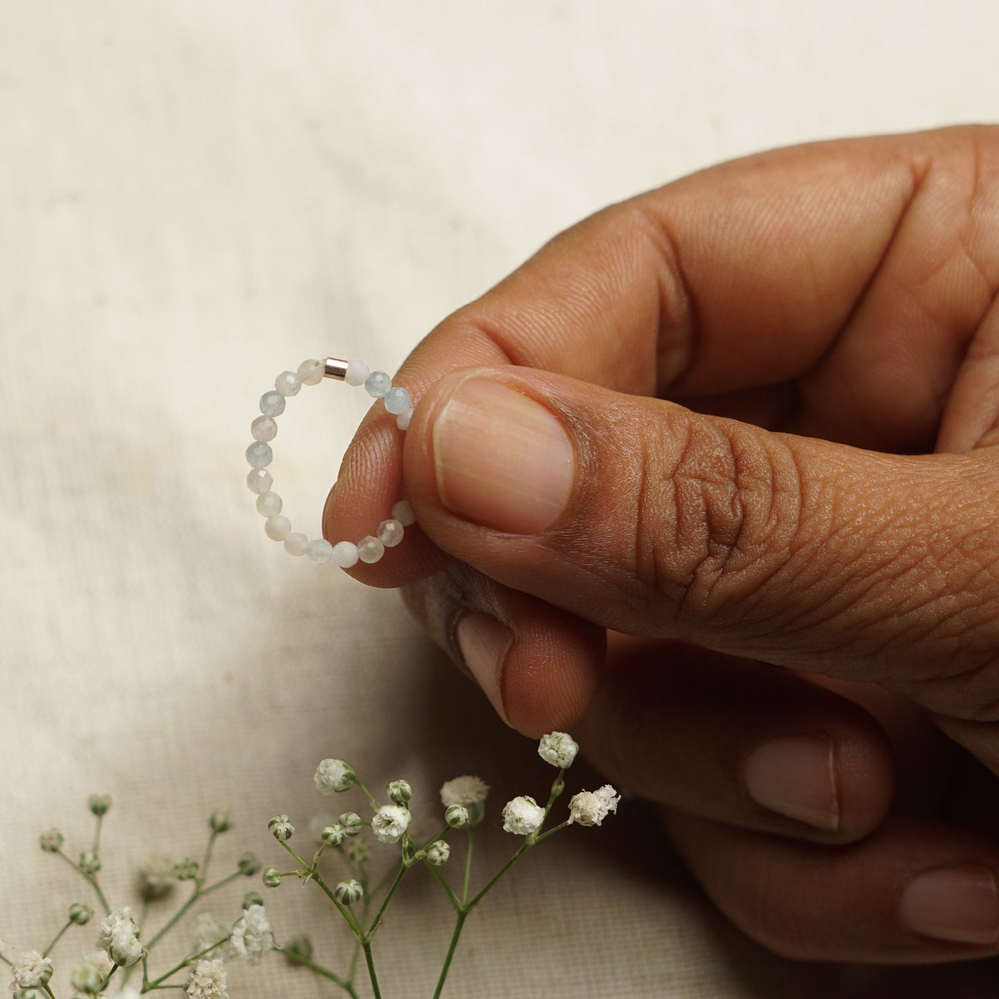 Dainty and stackable Morganite stretchy Fidget ring - Stress and anxiety relief