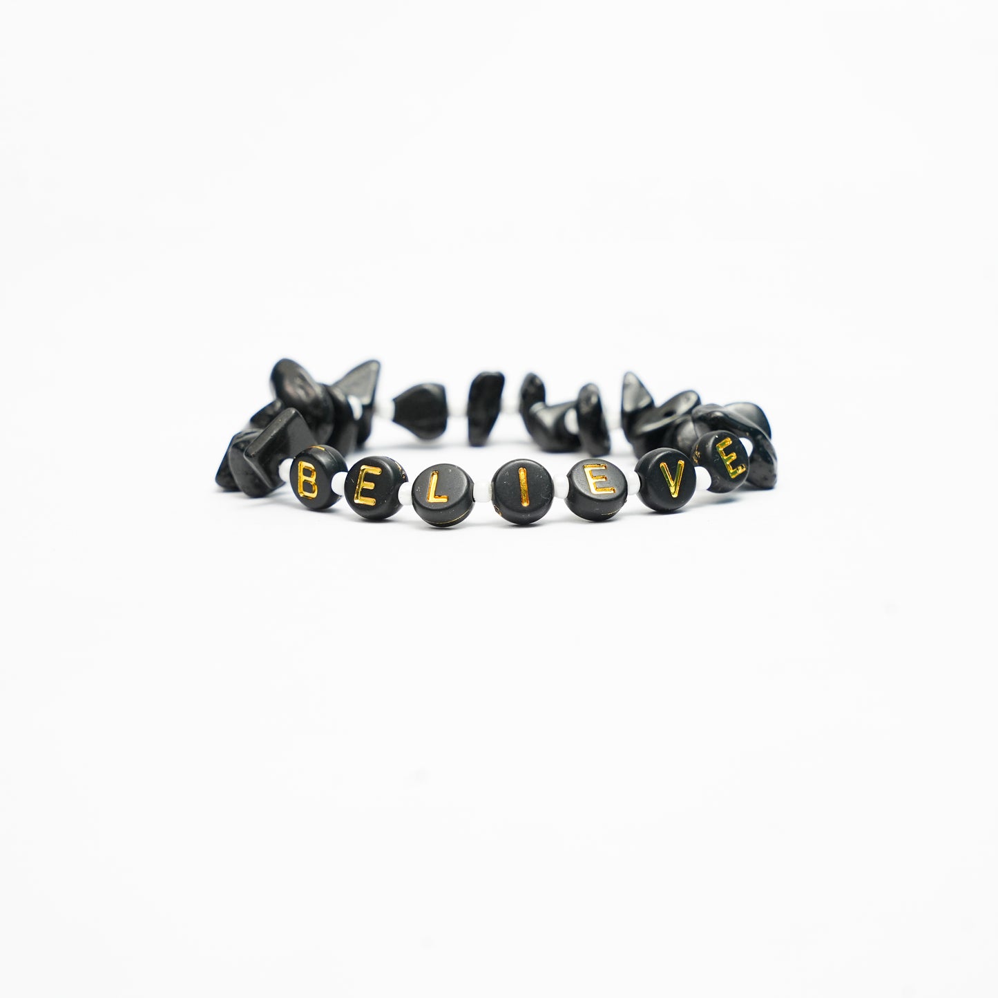 BELIEVE - Black Tourmaline Chip Bracelet for Kids ages 6 to 12