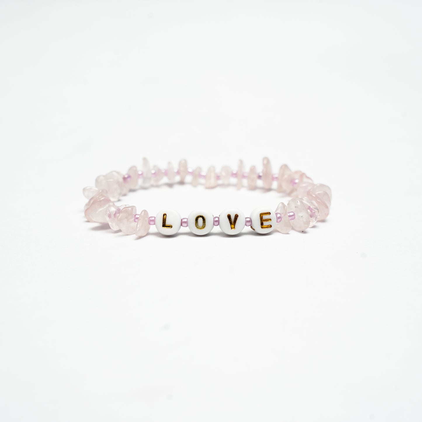 LOVE - Rose Quartz Chip stretch Bracelet for Kids ages 6 to 12