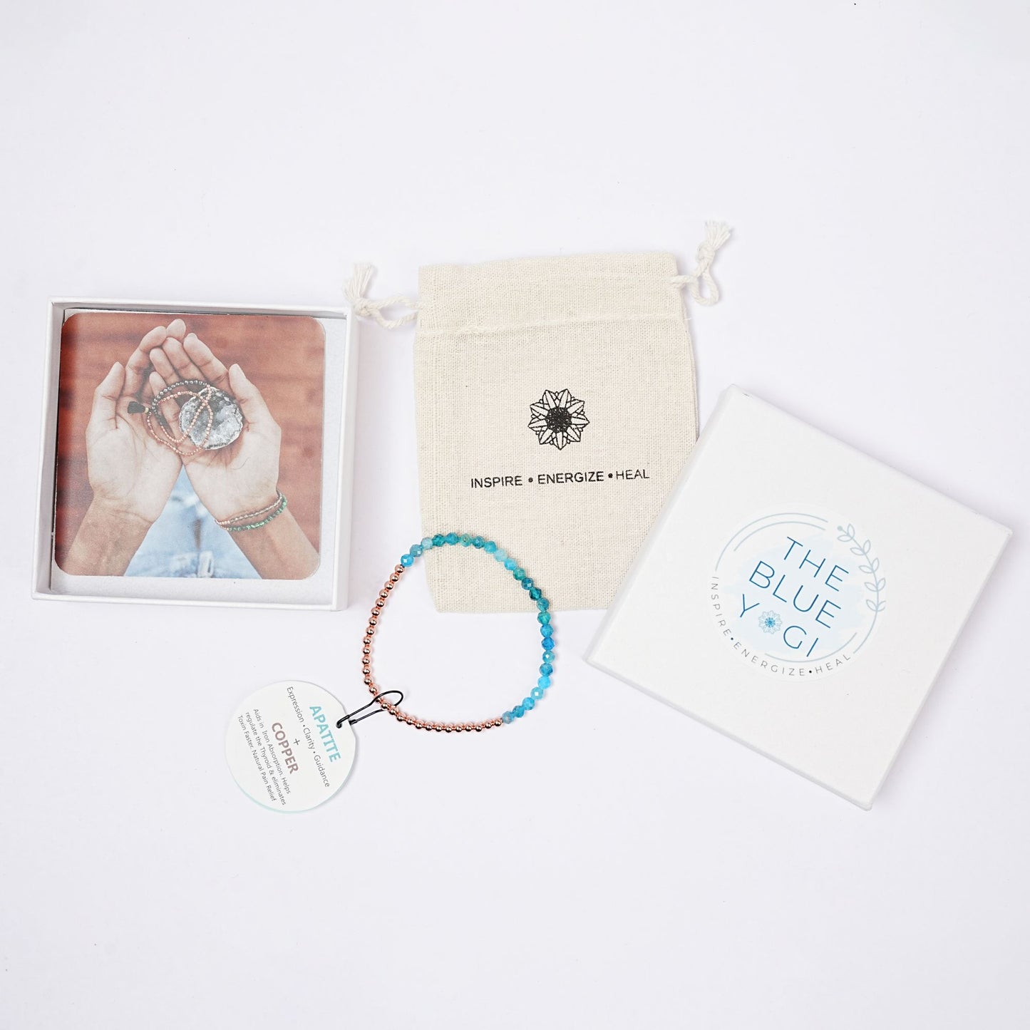 Dainty and Elegant Multi-Faceted Blue Apatite beads + Genuine and solid 3mm Copper Bead Bracelet - Stretchy and Stackable