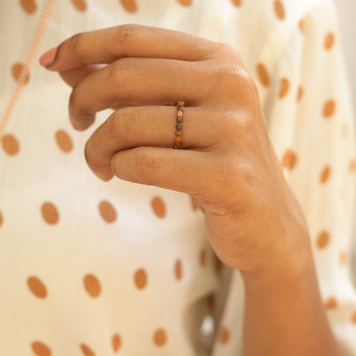 Dainty and stackable Tigers Eye stretchy Fidget ring - Stress and anxiety relief