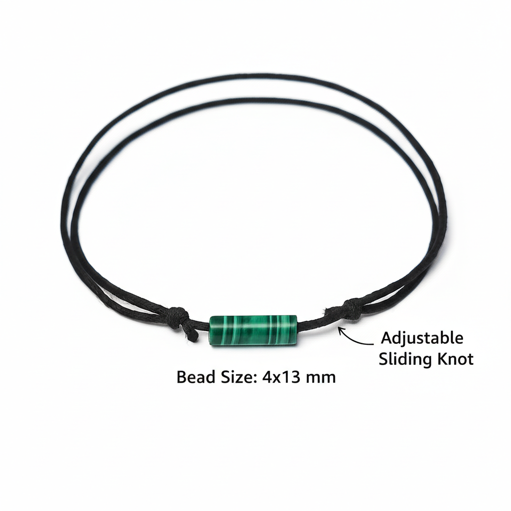 Malachite Bar Anklet – Dainty Adjustable Sliding Knot