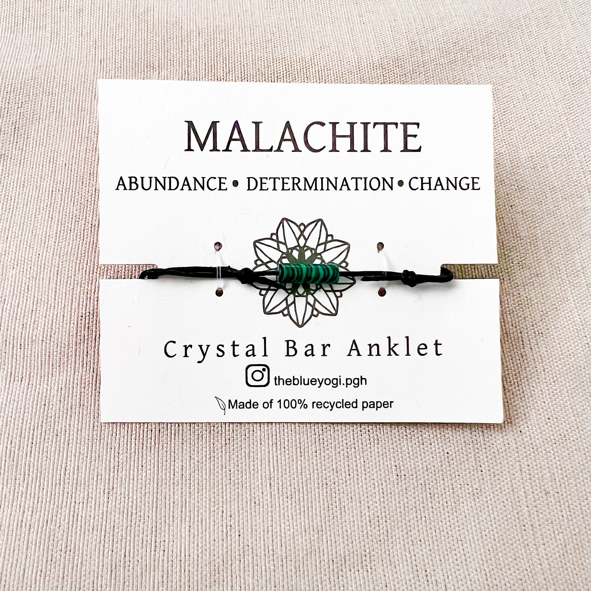 Top Minimal Malachite Bar Adjustable Anklet | The Blue Yogi
