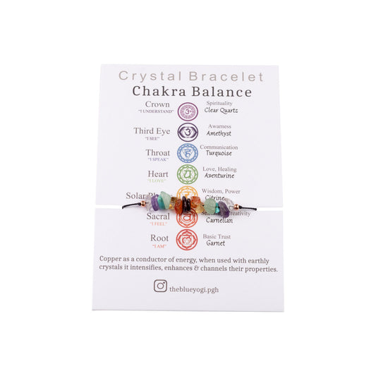 Dainty Chakra Balance crystal bracelet/anklet with an affirmation - Eco friendly and Sustainable - Tie closure - Theblueyogi