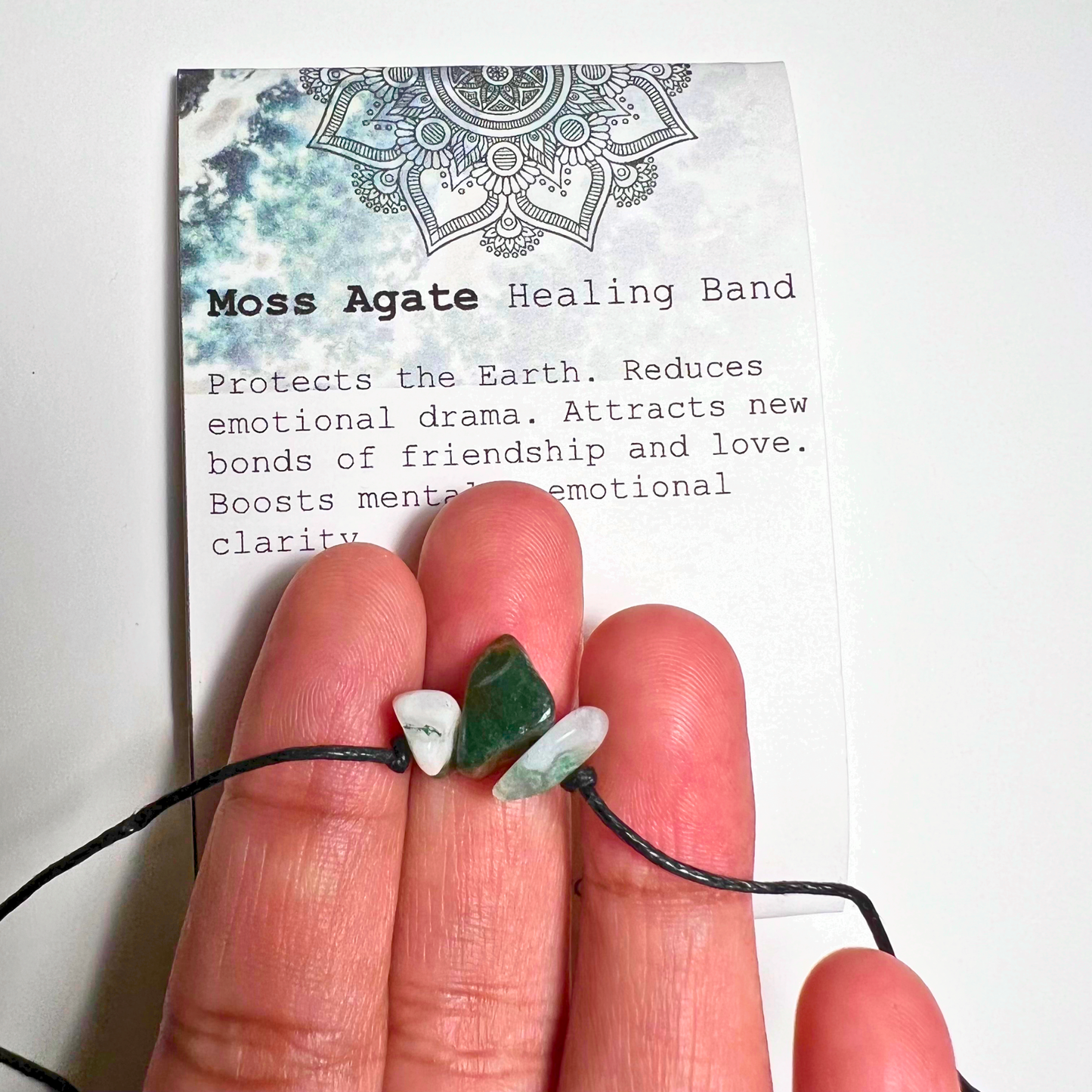 Moss agate Healing Band with an Affirmation