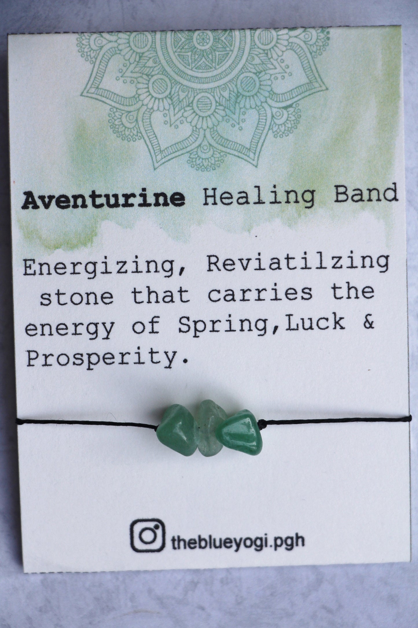 Green Aventurine Gemstone Healing Band with Tie closure- Eco friendly and Sustainable - Theblueyogi