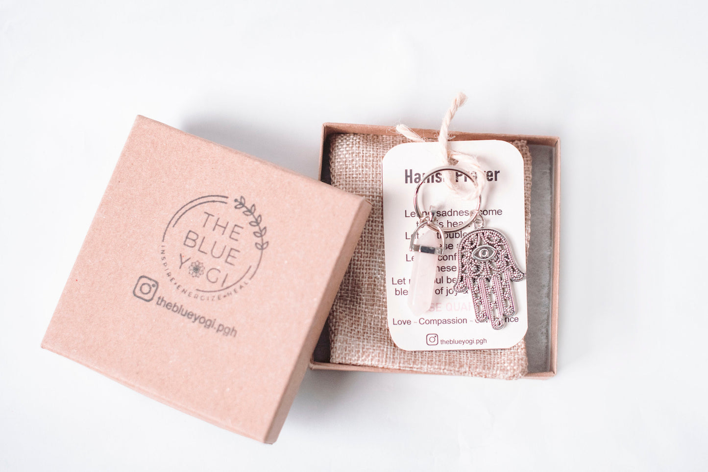 Hamsa & Rose Quartz Key chain/Key-ring- Small gifts - Theblueyogi