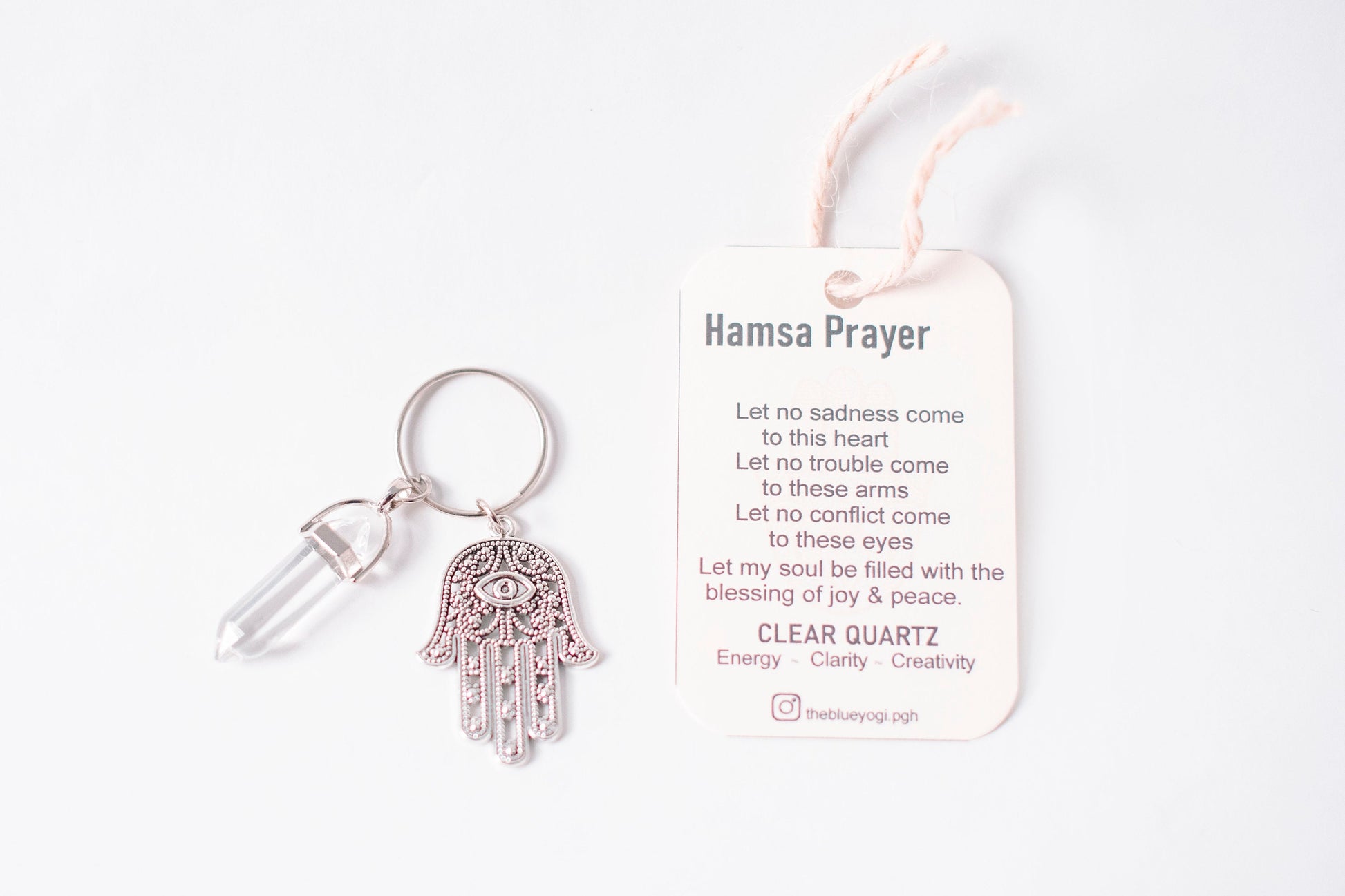 Hamsa & Clear Quartz Key chain/Key-ring - Small gifts - Theblueyogi