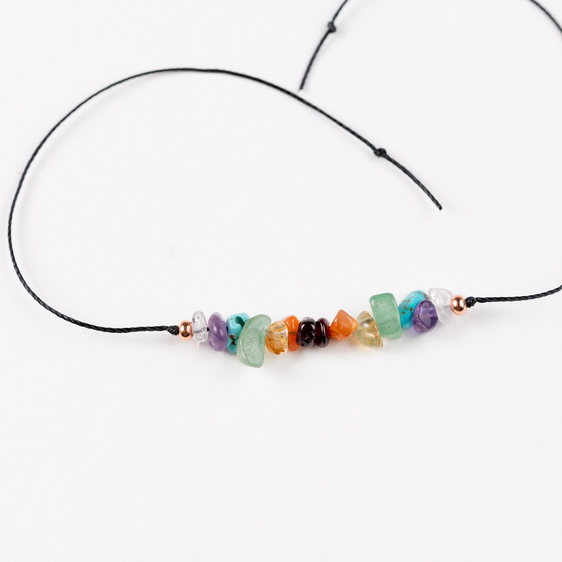 Dainty Chakra Balance crystal bracelet/anklet with an affirmation - Eco friendly and Sustainable - Tie closure - Theblueyogi