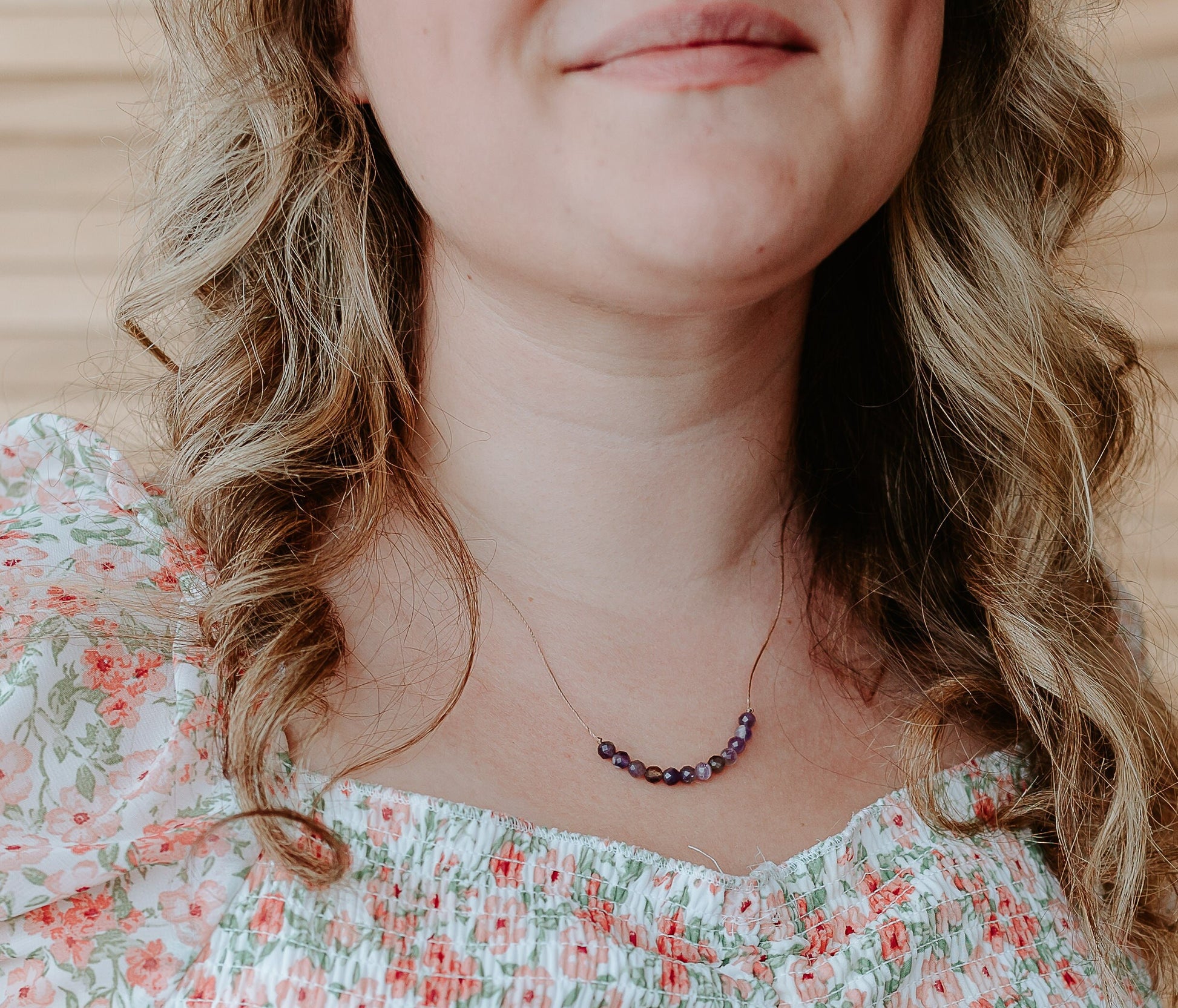 Dainty 4mm Faceted Amethyst Cord Necklace - Minimal, casual and light weight - 16”- 18” - Theblueyogi