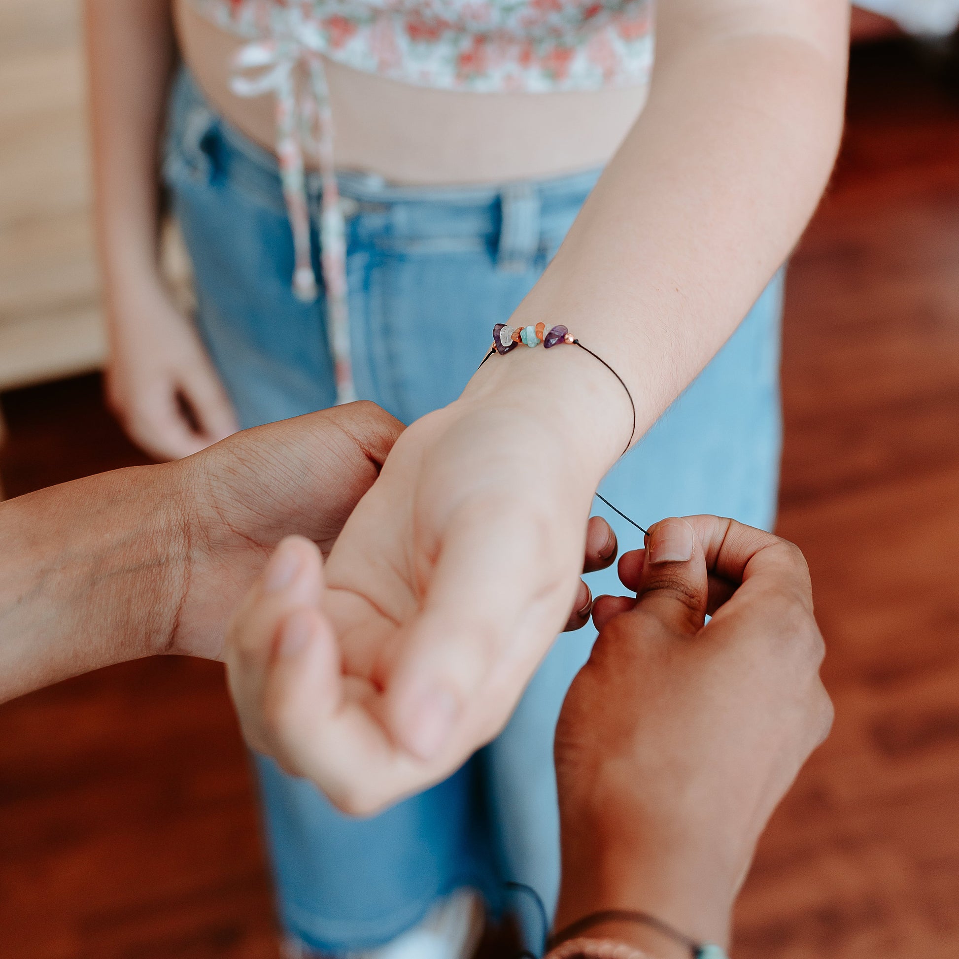 Empath crystal bracelet with an affirmation - Minimal, Casual and stackable - Tie closure - Theblueyogi