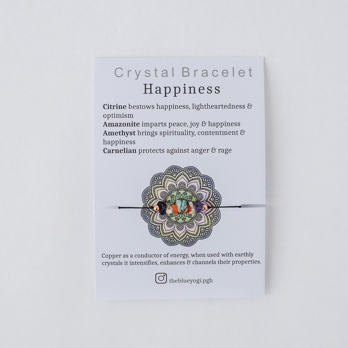 Happiness crystal bracelet/anklet with an affirmation - Minimal, Casual and stackable - Tie closure - Theblueyogi