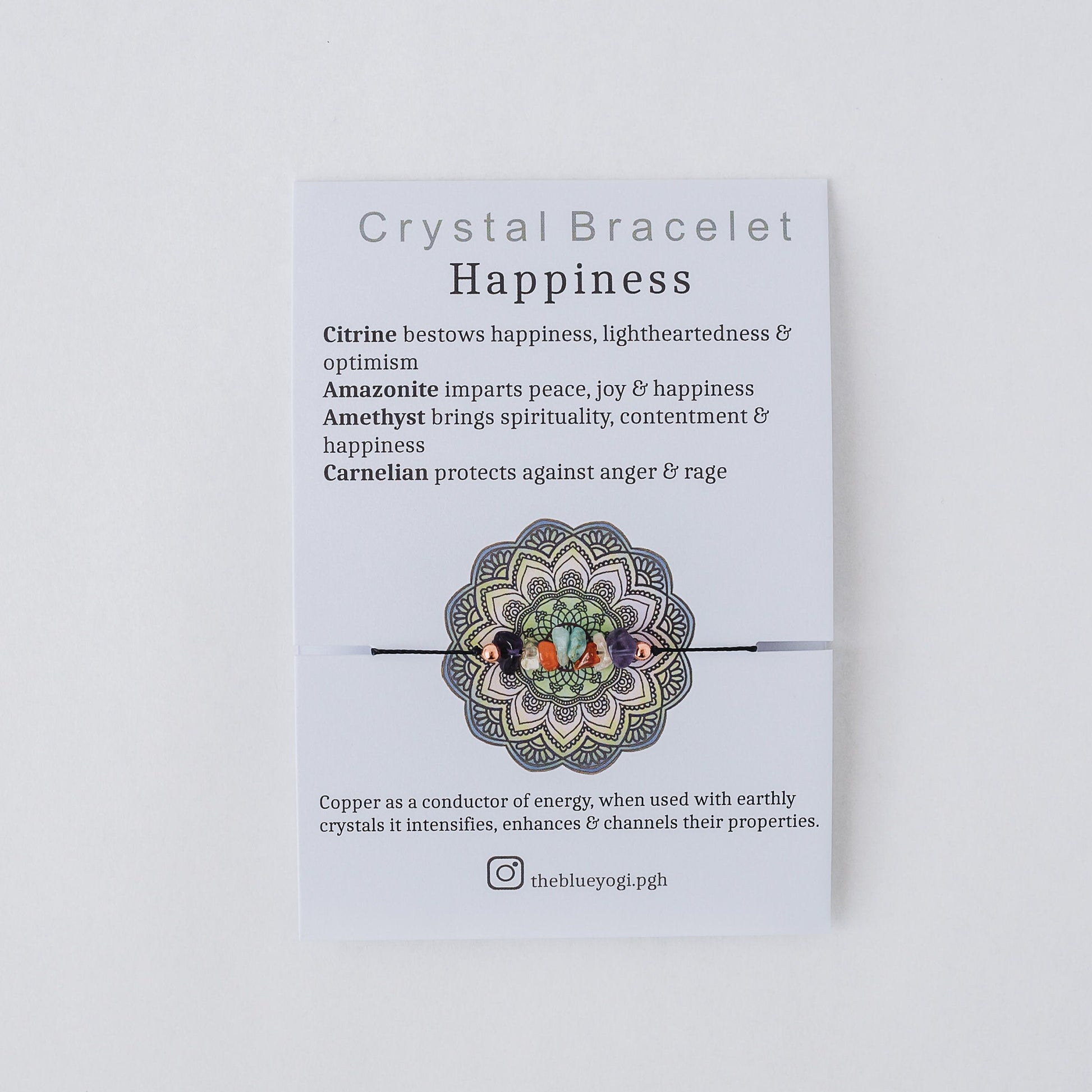 Happiness crystal bracelet/anklet with an affirmation - Minimal, Casual and stackable - Tie closure - Theblueyogi