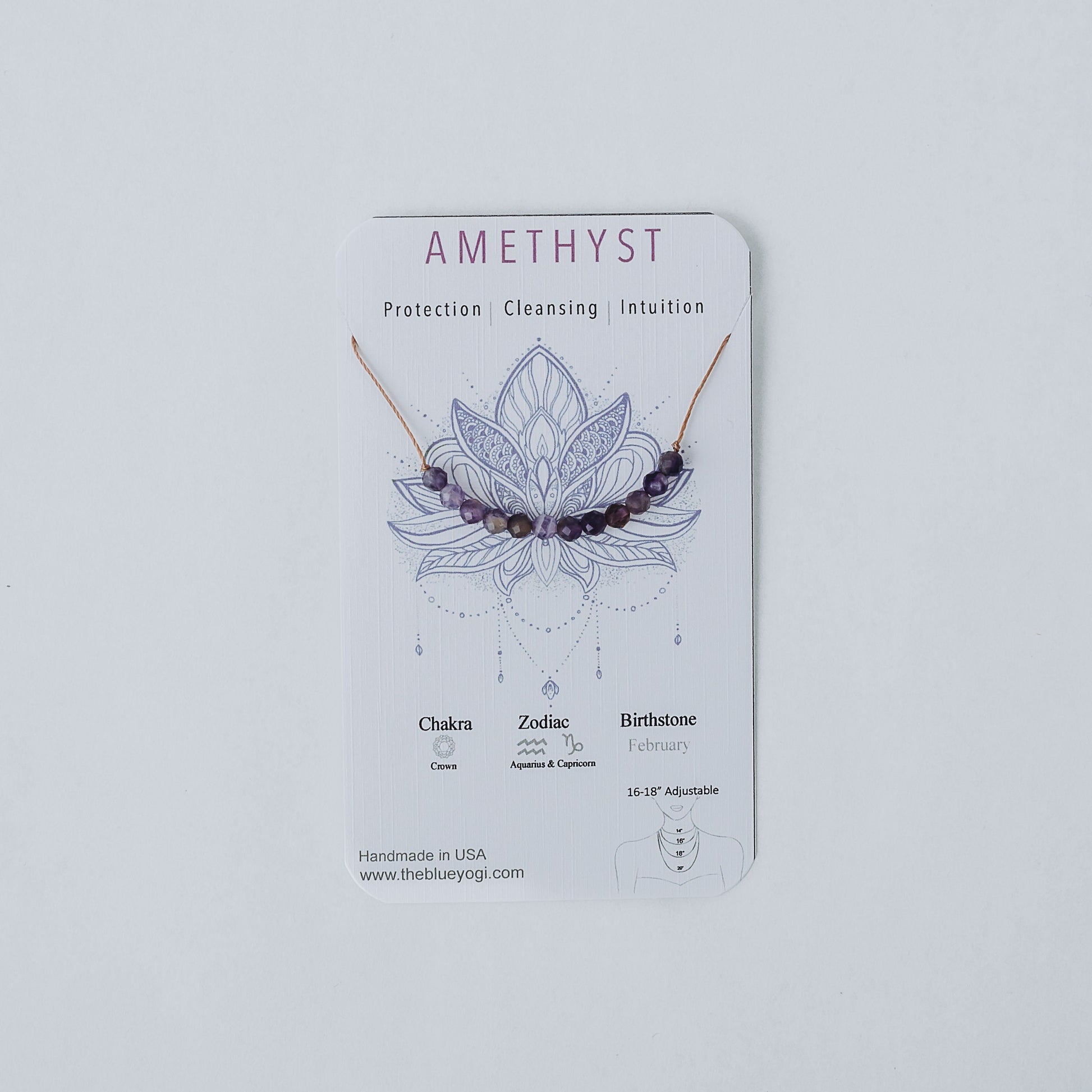 Dainty 4mm Faceted Amethyst Cord Necklace - Minimal, casual and light weight - 16”- 18” - Theblueyogi