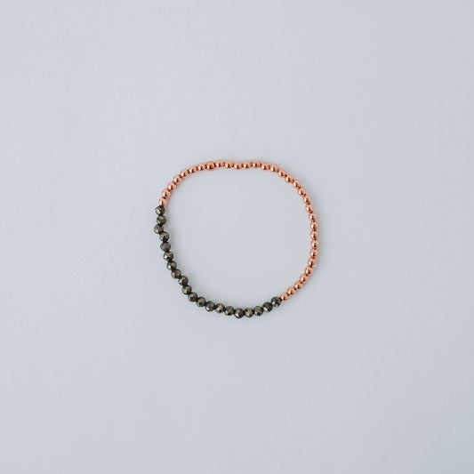 Dainty and Elegant Multi-Faceted Pyrite beads + Genuine and solid 3mm Copper Bead Bracelet - Stretchy and Stackable - Theblueyogi