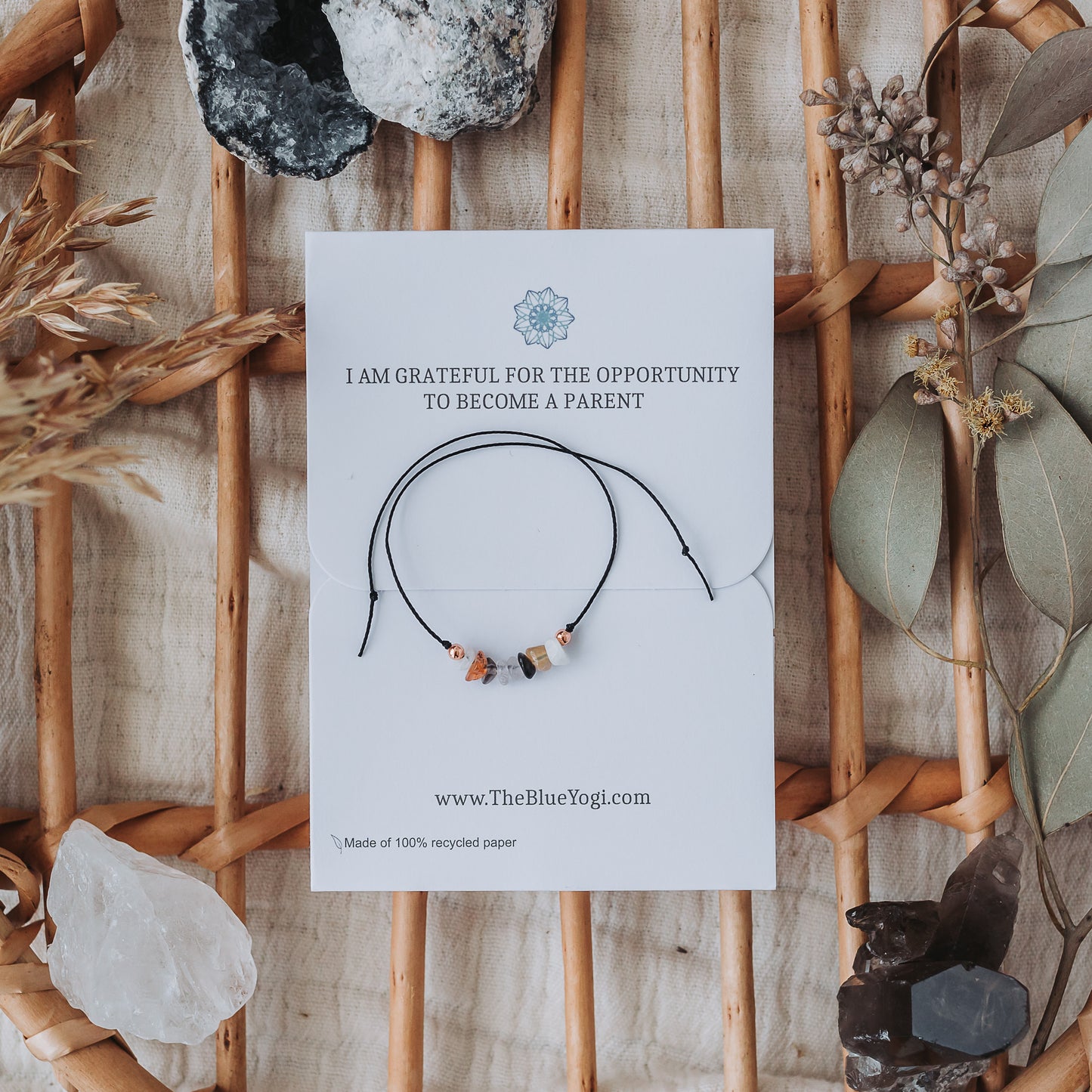 Fertility crystal bracelet with an affirmation - boho, casual & minimal Tie closure - Theblueyogi