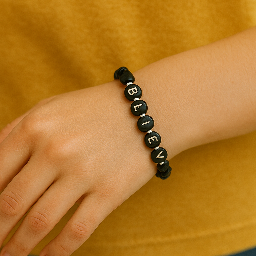 BELIEVE - Black Tourmaline Chip Bracelet for Kids ages 6 to 12