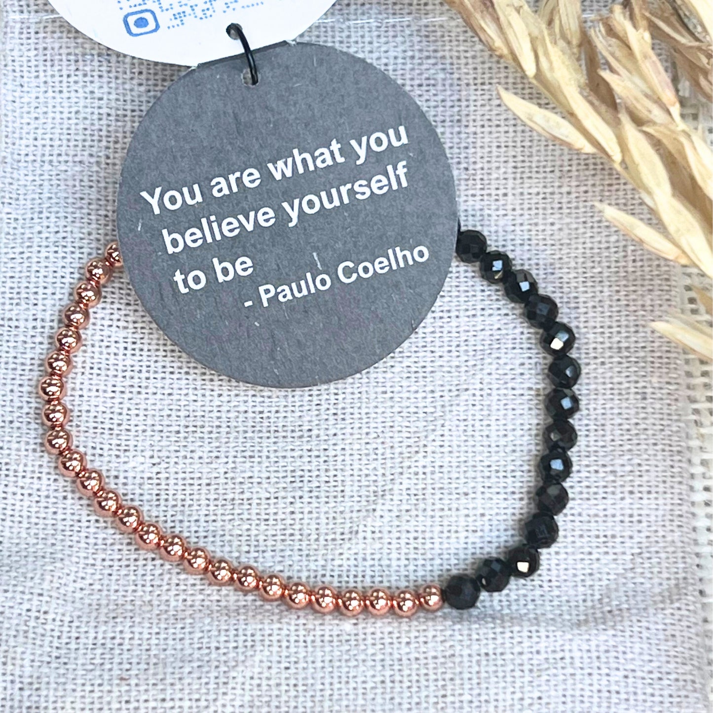 Dainty Faceted Black Tourmaline + Solid Copper Beads