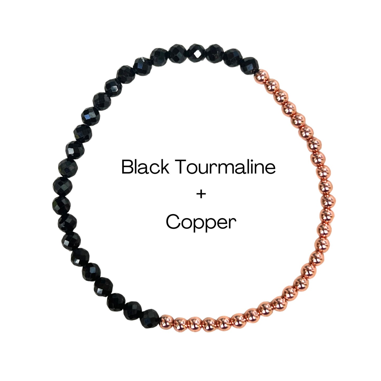 Dainty Faceted Black Tourmaline + Solid Copper Beads