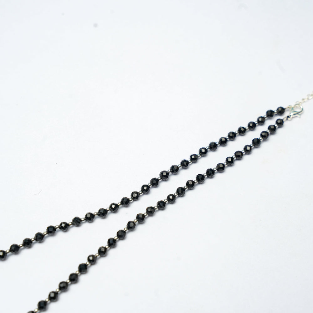 4mm Black Tourmaline and Stainless steel beads