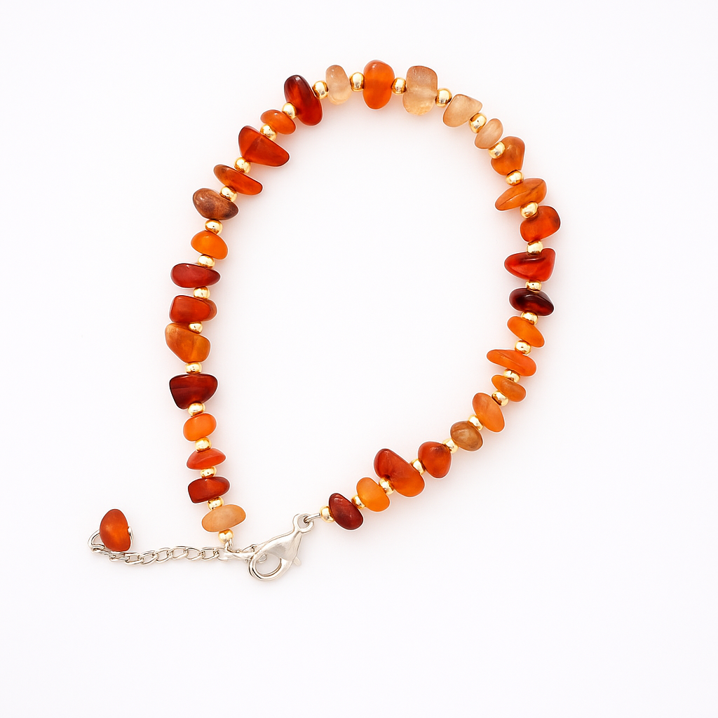 Carnelian Chip Bracelet - adjustable with Stainless steel clasp and chain