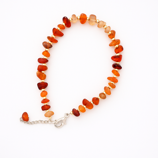 Carnelian Chip Bracelet - adjustable with Stainless steel clasp and chain