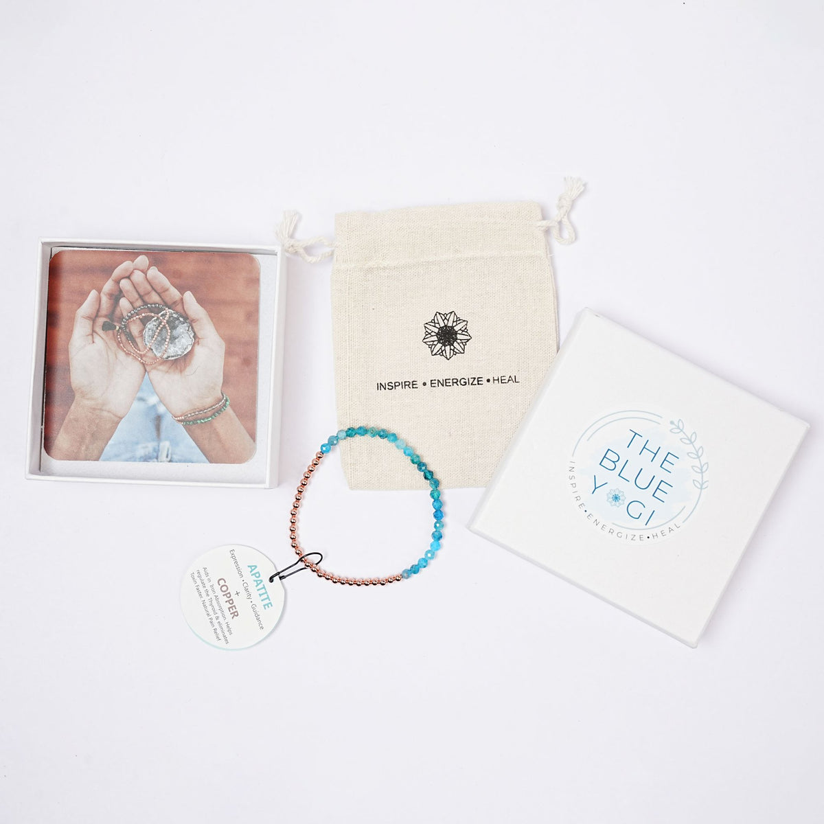 Cotton bag, bracelet, gift box card with tag on a white background 
