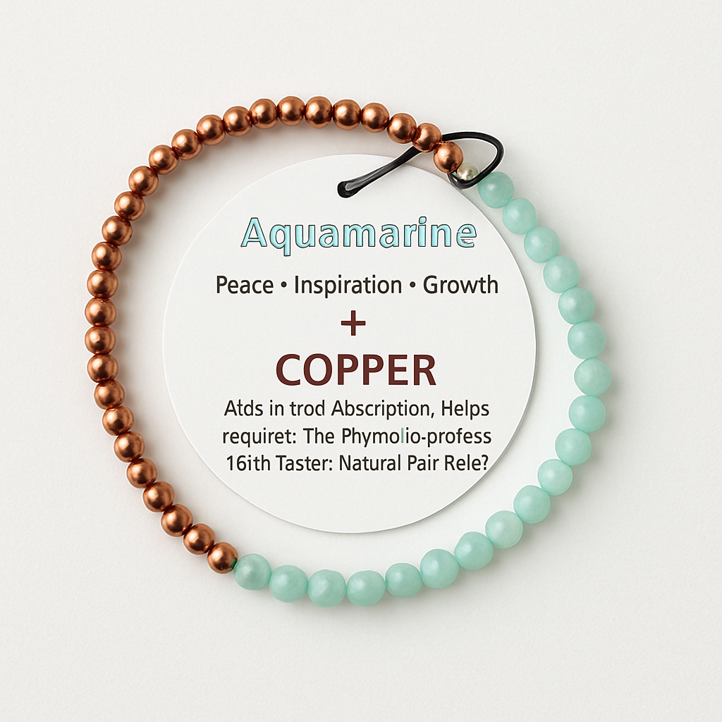 bracelet copper with faceted beads, tag on a white background