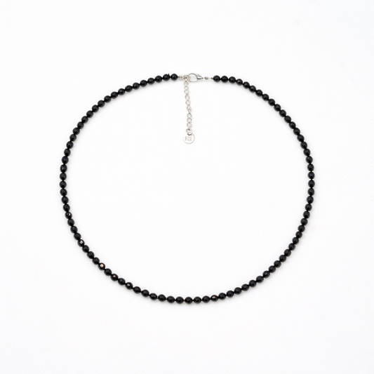 Beaded Black Tourmaline Crystal Necklace on white background