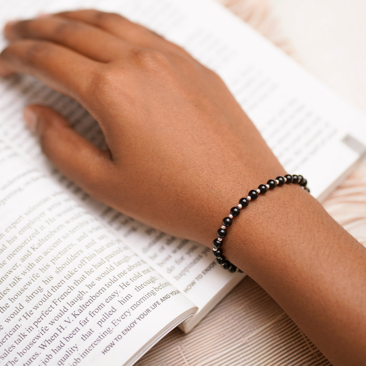 Black Agate Stretch Bracelet - Stretchy, Tarnish Free and Waterproof