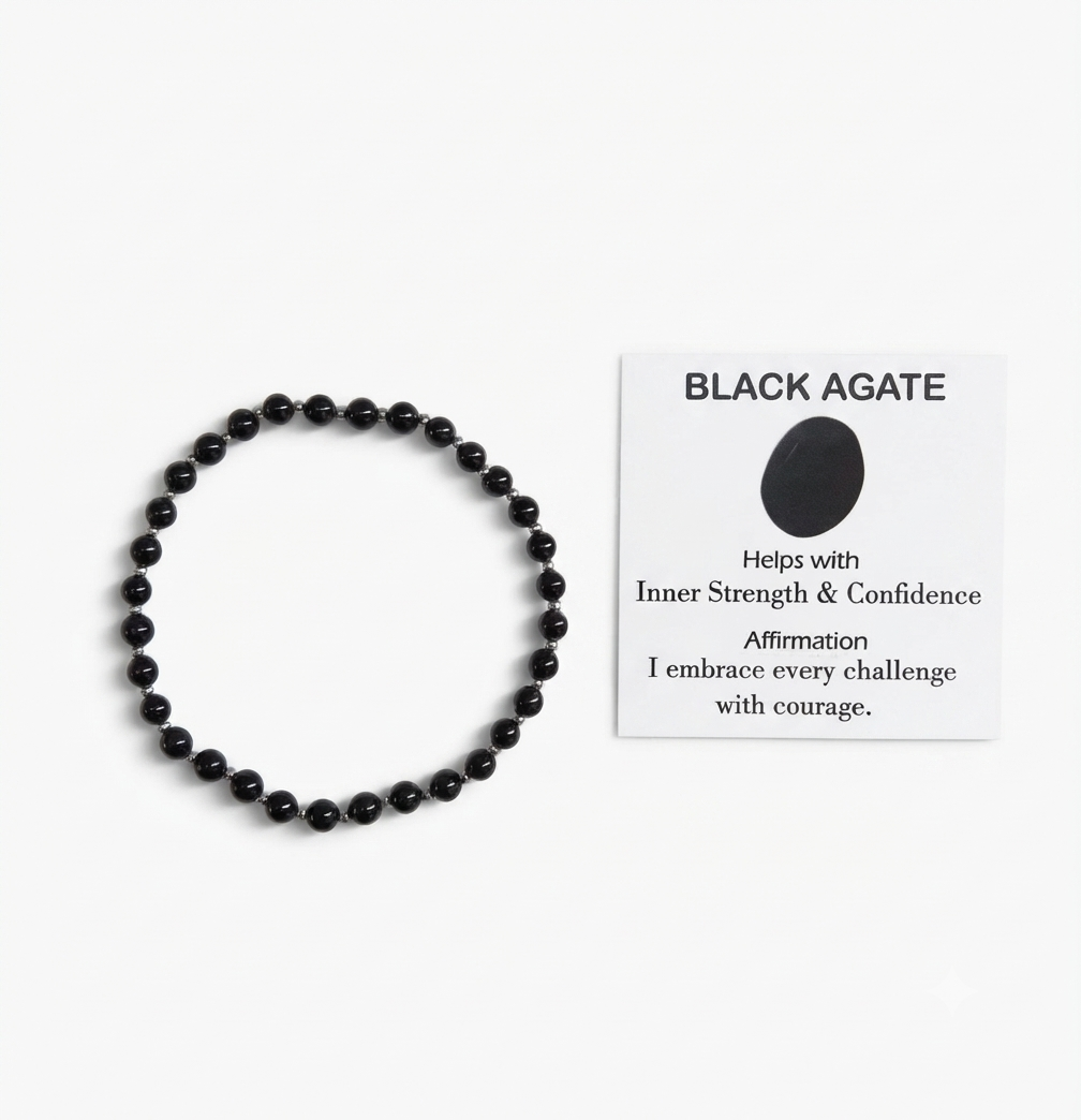 Black Agate Stretch Bracelet - Stretchy, Tarnish Free and Waterproof