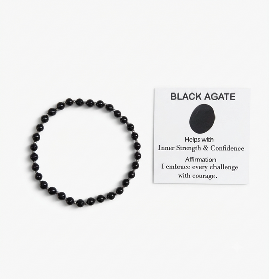 Black Agate Stretch Bracelet - Stretchy, Tarnish Free and Waterproof