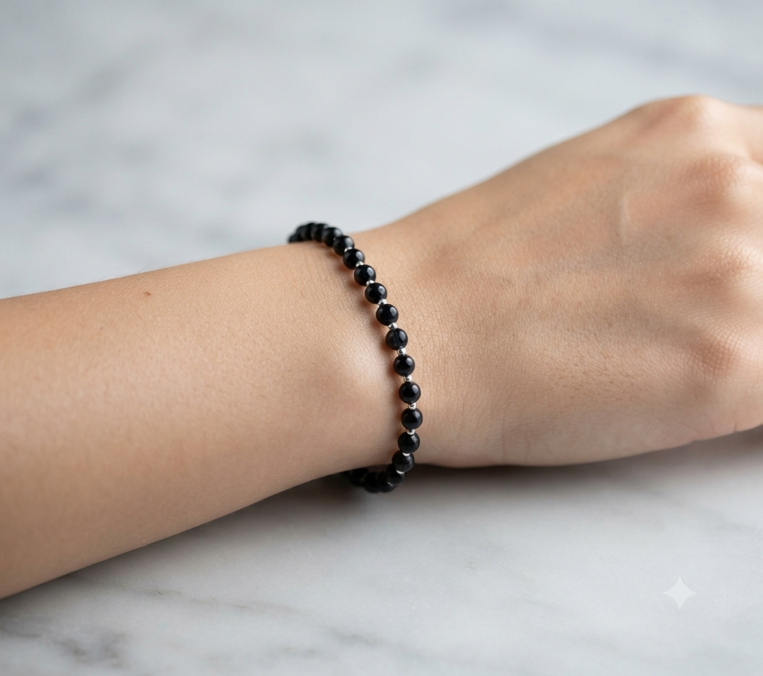 Black Agate Stretch Bracelet - Stretchy, Tarnish Free and Waterproof