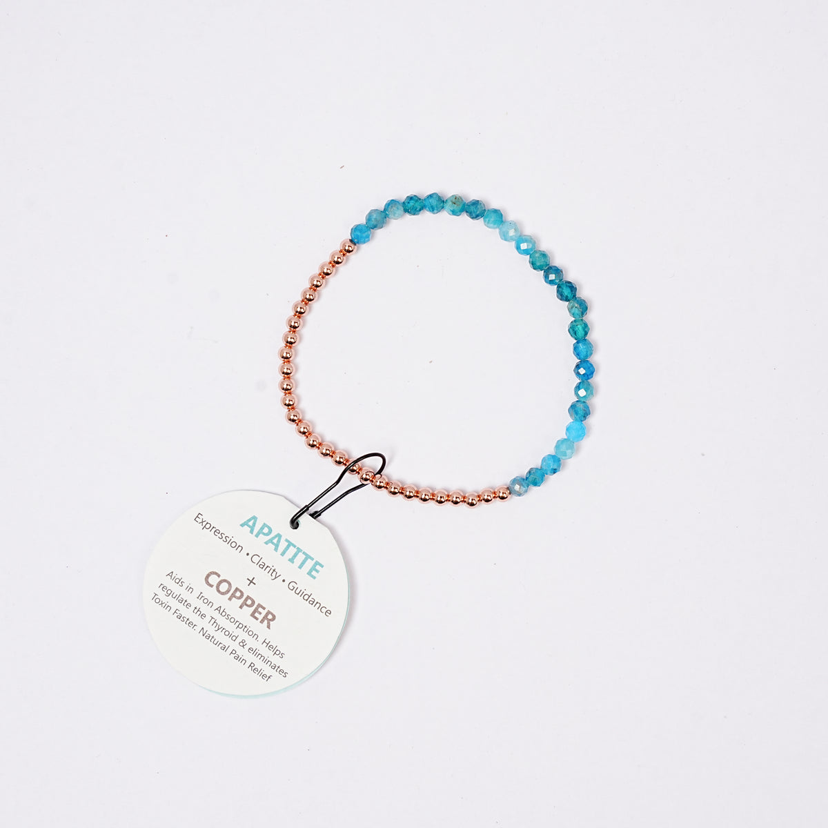 bracelet copper with faceted beads, tag on a white background
