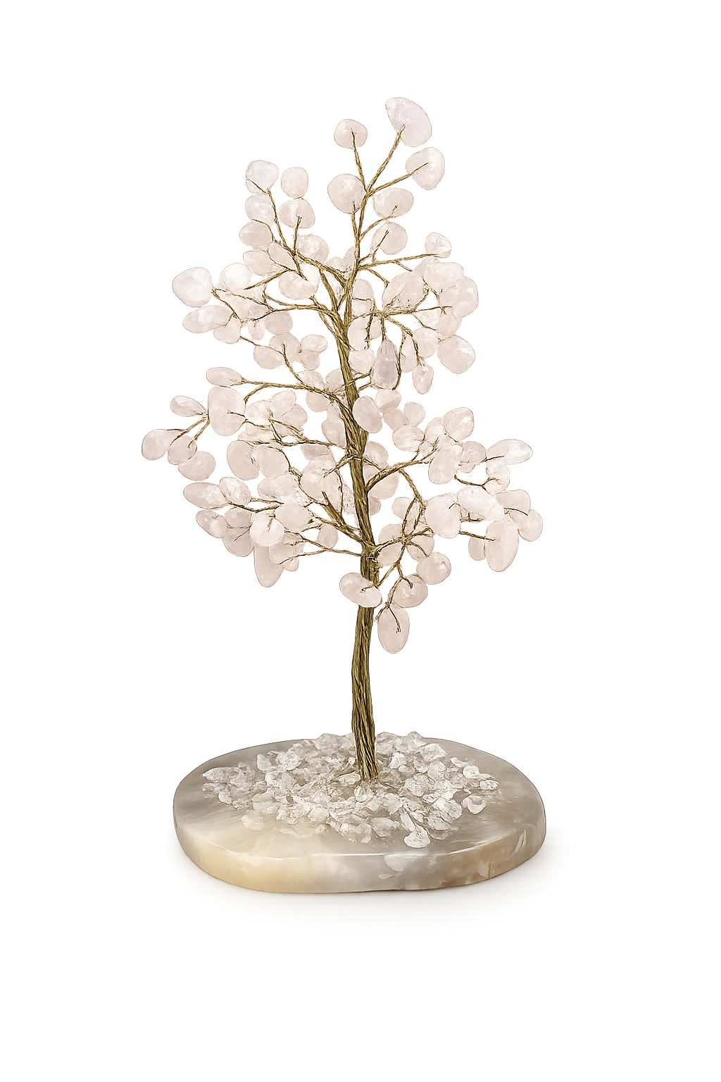 Rose Quartz Crystal Tree with Agate Base – Feng Shui Home Decor – Spiritual Gift