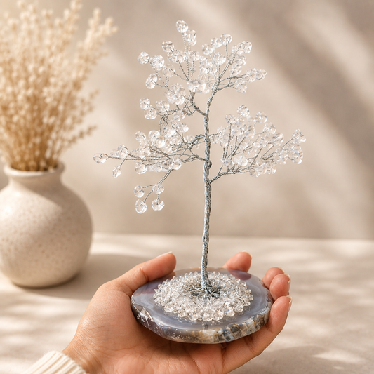Clear Quartz Crystal Tree with Agate Base – Feng Shui Home Decor – Spiritual Gift