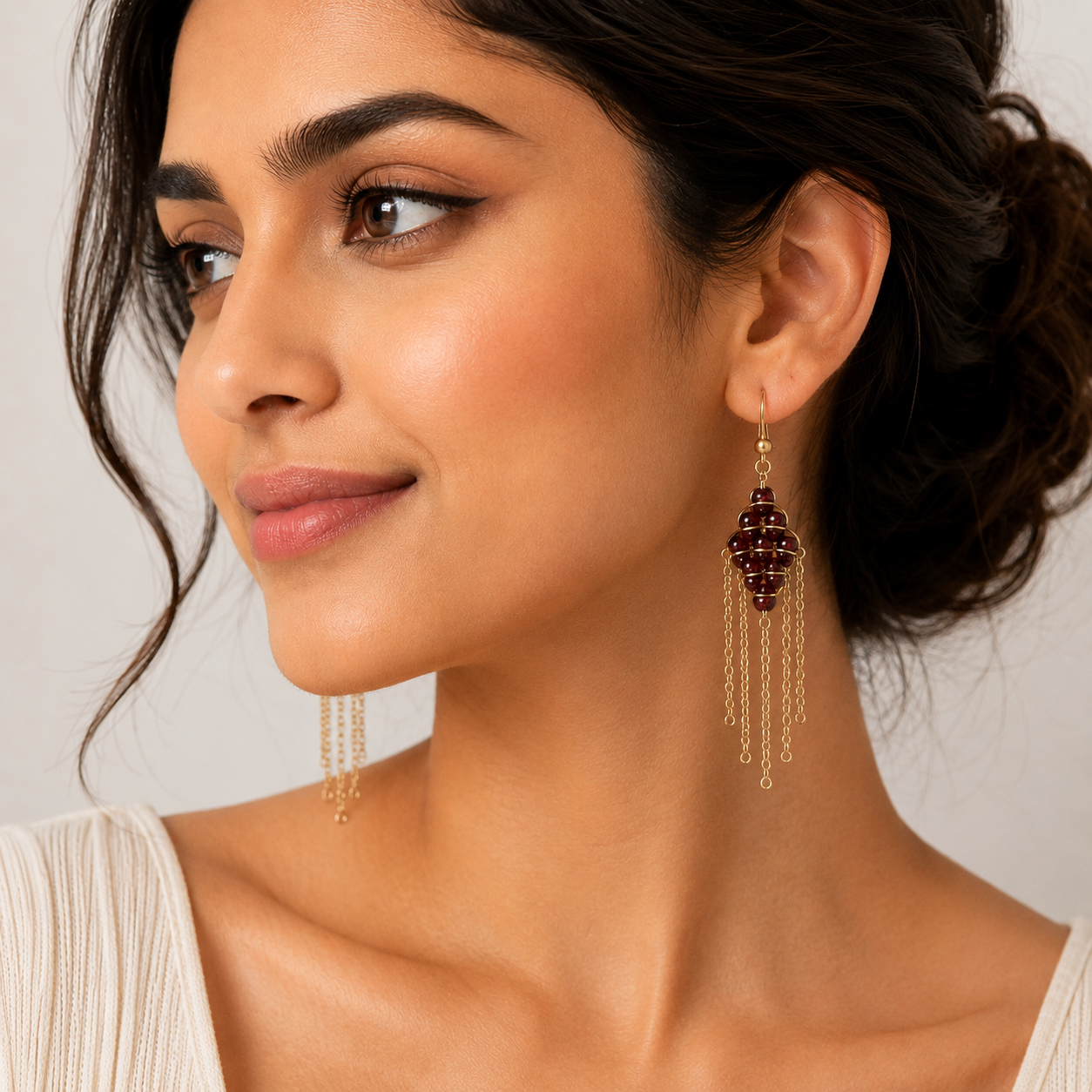 Garnet tassel earrings