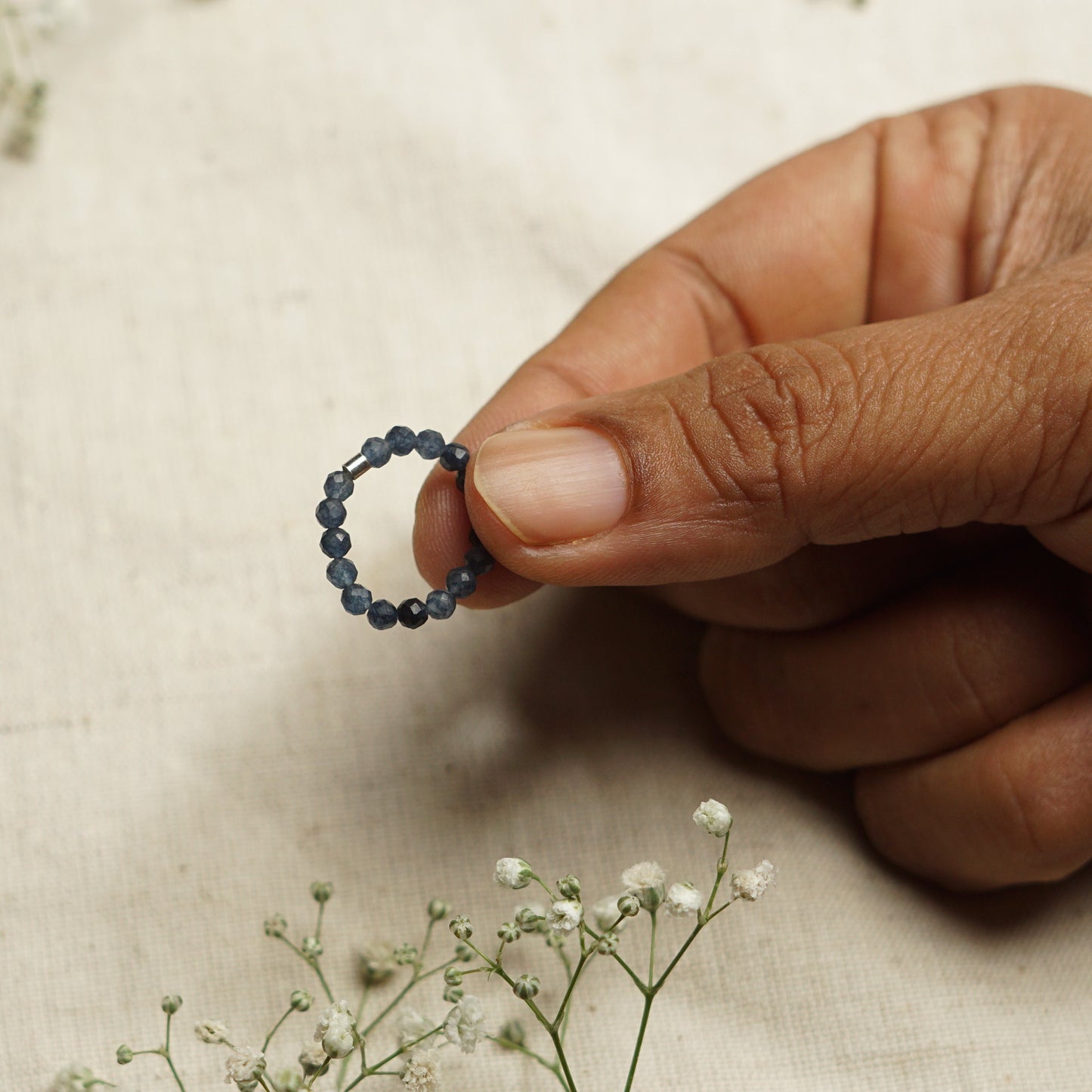 Dainty and stackable Sapphire stretchy Fidget ring - Stress and anxiety relief