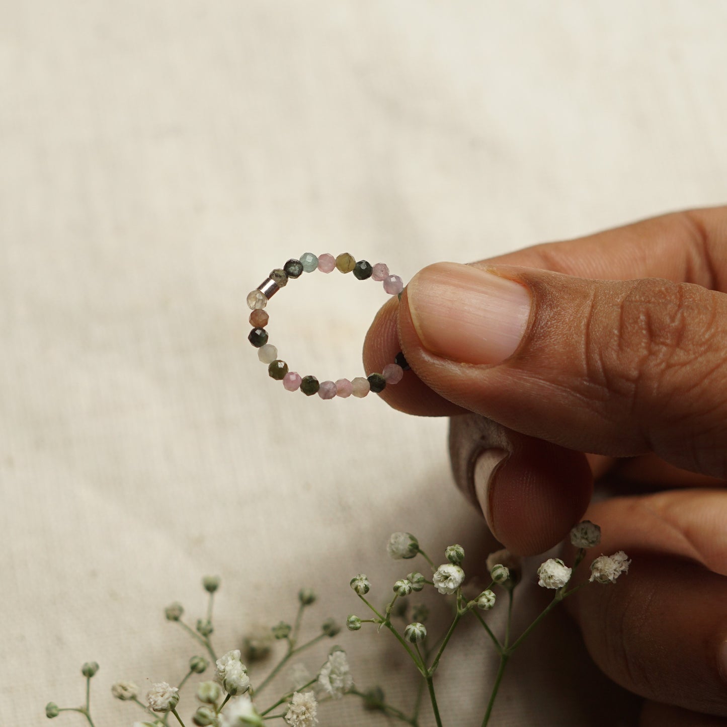 Dainty and stackable Tourmaline stretchy Fidget ring - Stress and anxiety relief