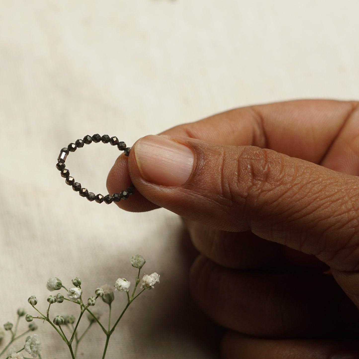 Dainty and stackable Pyrite stretchy Fidget ring - Stress and anxiety relief