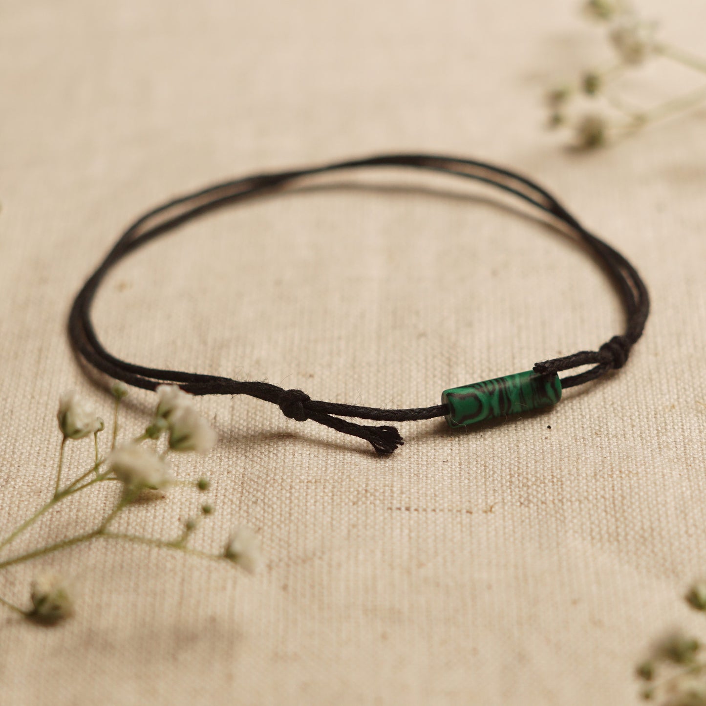 Malachite Bar Anklet – Dainty Adjustable Sliding Knot