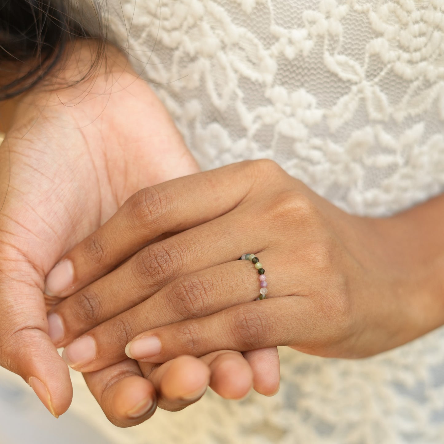 Dainty and stackable Tourmaline stretchy Fidget ring - Stress and anxiety relief